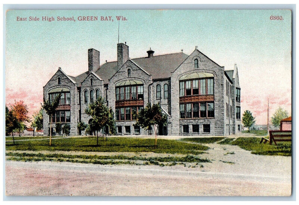 c1910 East Side High School Exterior Building Road Green Bay Wisconsin Postcard