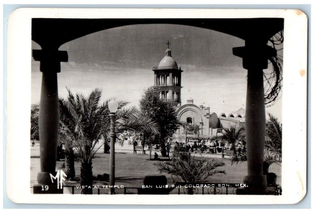 c1940's Church Temple Palm Tree San Luis Rio Colorado Mexico RPPC Photo Postcard