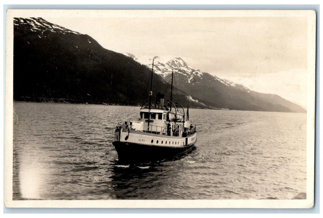 c1910's Steamship Alma Boat Mountains Alaska AK RPPC Photo Unposted Postcard