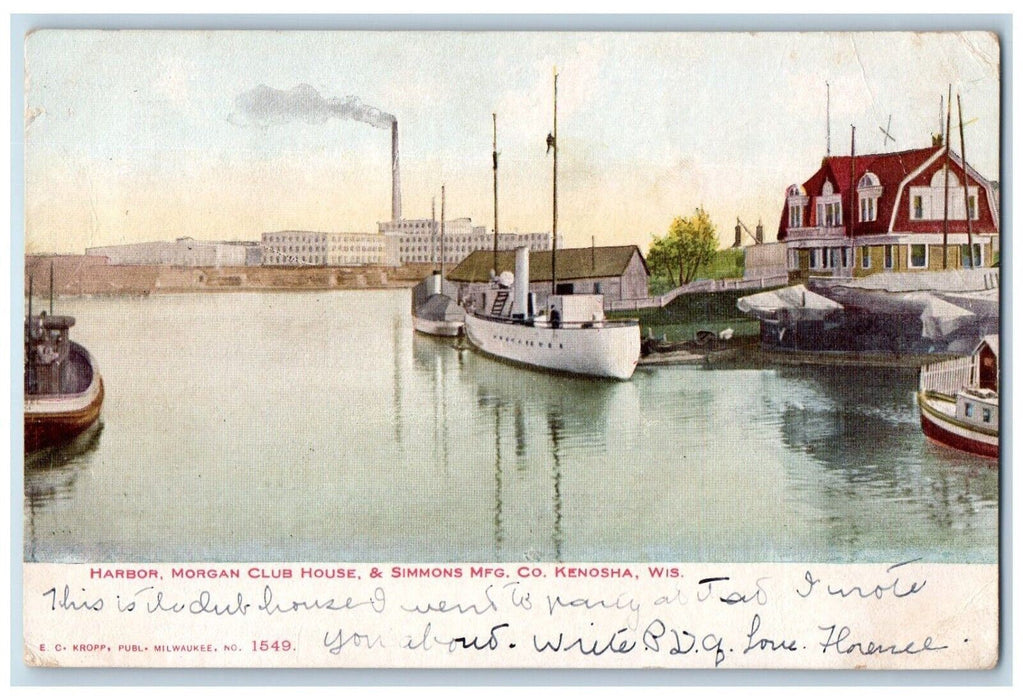 1905 Harbor Morgan Club House Simmons Co. Shipyard Kenosha Wisconsin WI Postcard