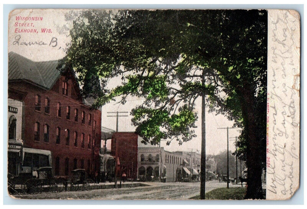 1903 Wisconsin Street Exterior Building Road Horse Elkhorn Wisconsin WI Postcard