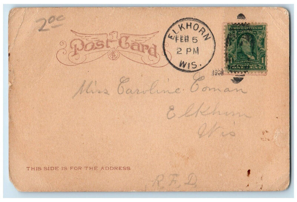 1903 Wisconsin Street Exterior Building Road Horse Elkhorn Wisconsin WI Postcard