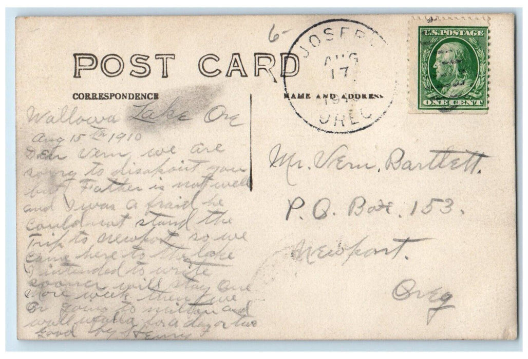 1910 Wallowa Falls View Joseph Oregon OR RPPC Photo Posted Postcard