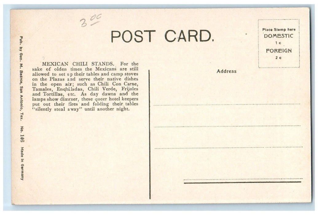 c1910 Mexican Chili Stands Lion Brand Collars San Antonio Texas TX Postcard