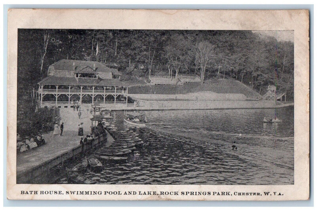 c1910 Bath House Swimming Pool Lake Springs Park Chester West Virginia Postcard