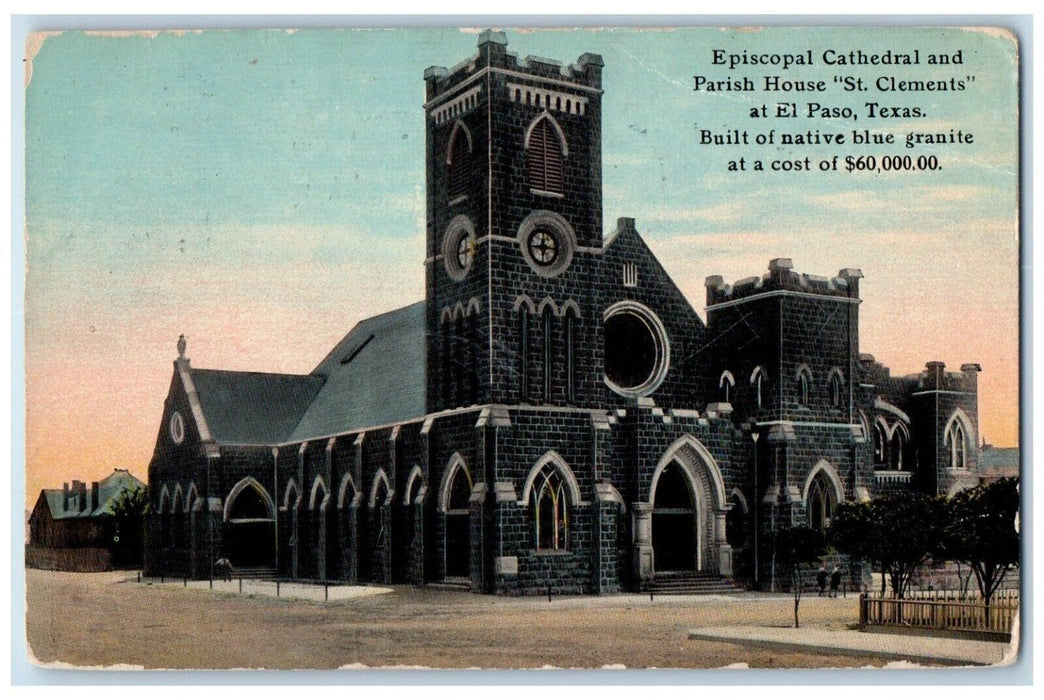 1912 Episcopal Cathedral and Parish House St. Clements El Paso Texas TX Postcard