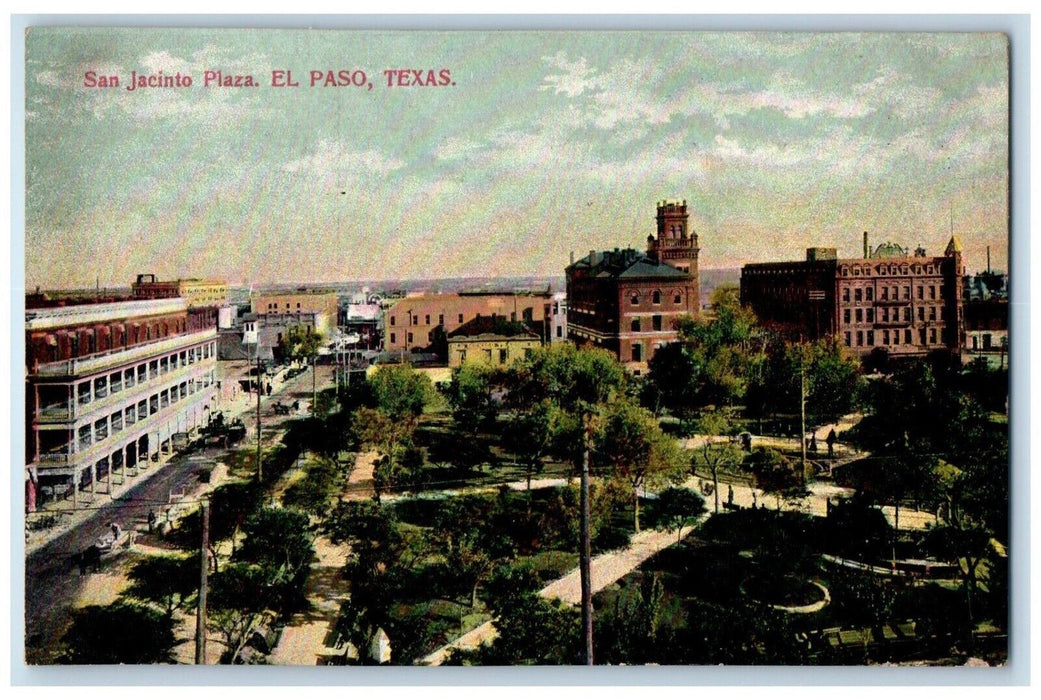 c1910 Aerial View San Jacinto Plaza El Paso Texas TX Antique Unposted Postcard