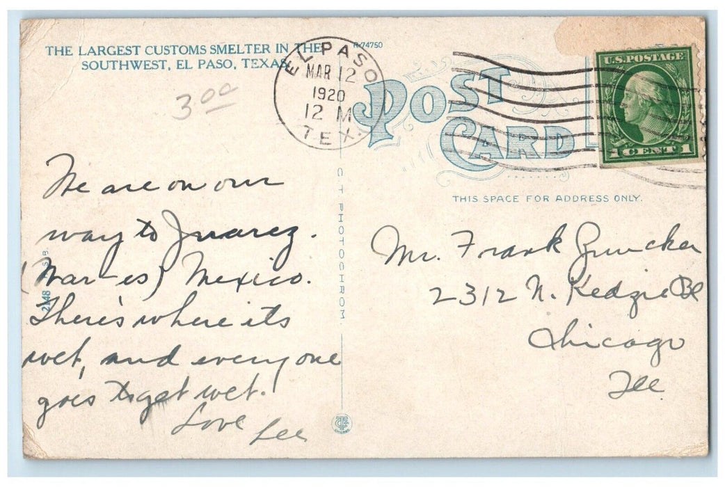 1920 The Largest Customs Smelter in the Southwest El Paso Texas TX Postcard
