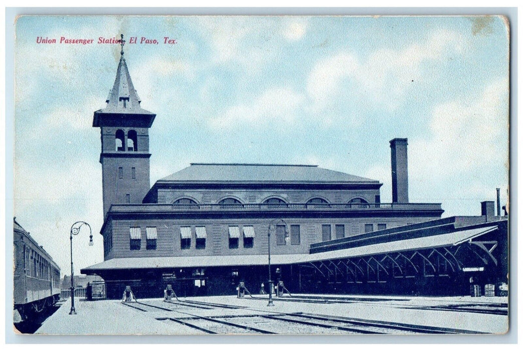 1908 Train Locomotive Union Passenger El Paso Texas TX Fred Harvey Postcard