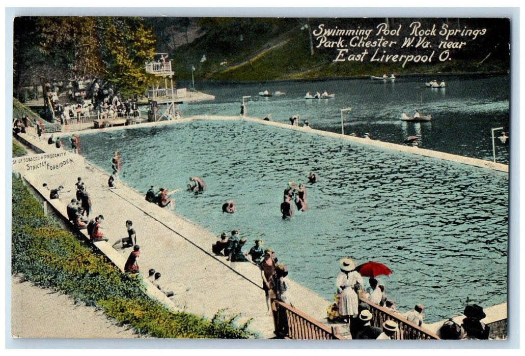 1905 Swimming Pool Rock Springs Park Chester West Virginia W VA Vintage Postcard