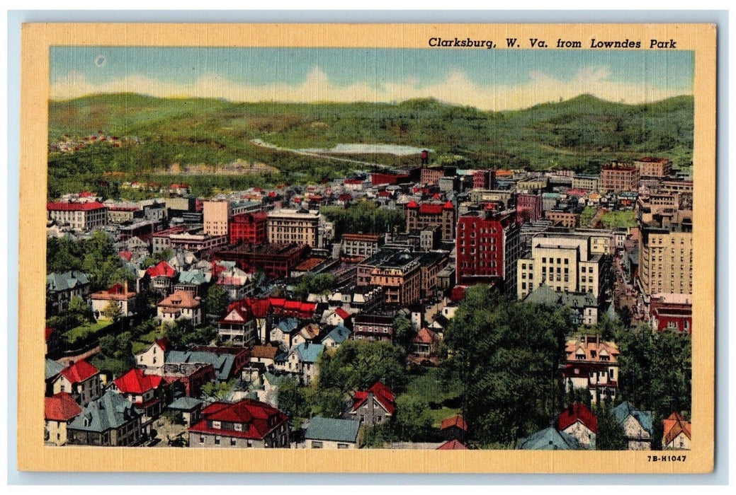 c1940 Birds Eye View Lowndes Park Clarksburg West Virginia W VA Vintage Postcard