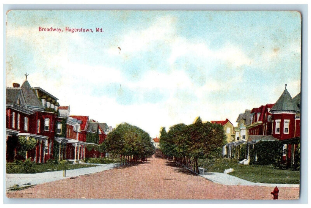 c1905 Broadway Street Trees Houses Hagerstown Maryland Vintage Antique Postcard