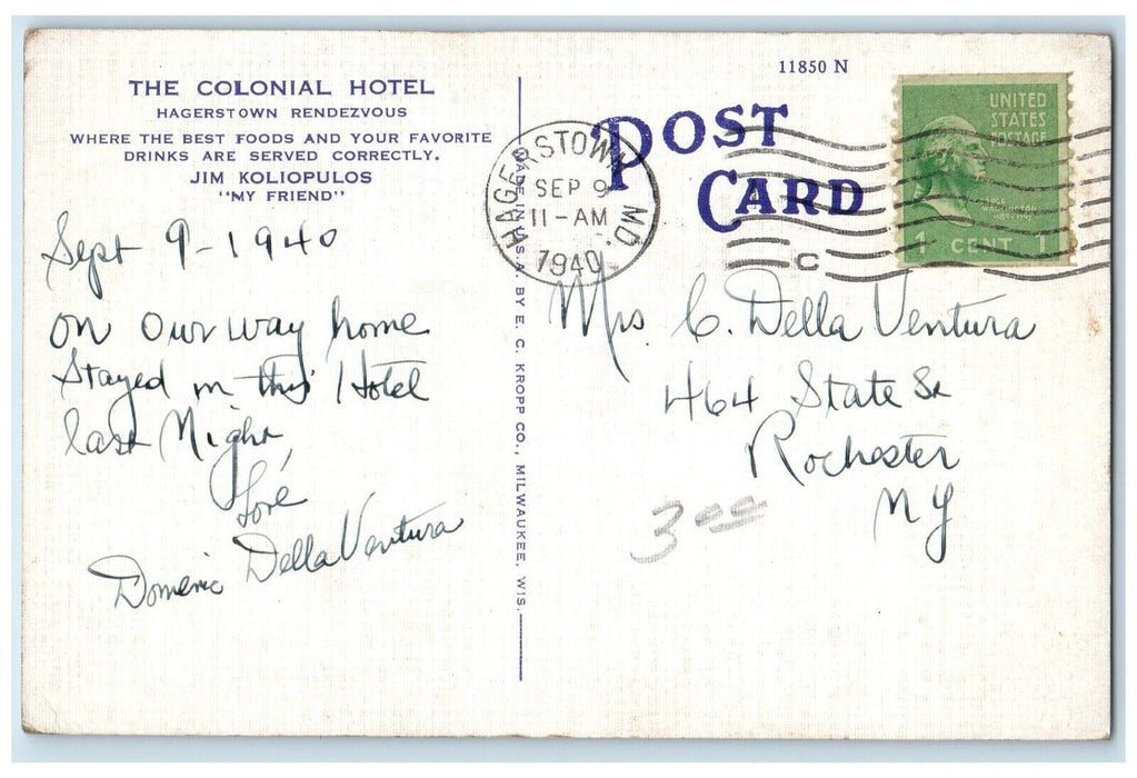 c1940 Colonial Hotel Multi-View Hagerstown Maryland MD Vintage Antique Postcard