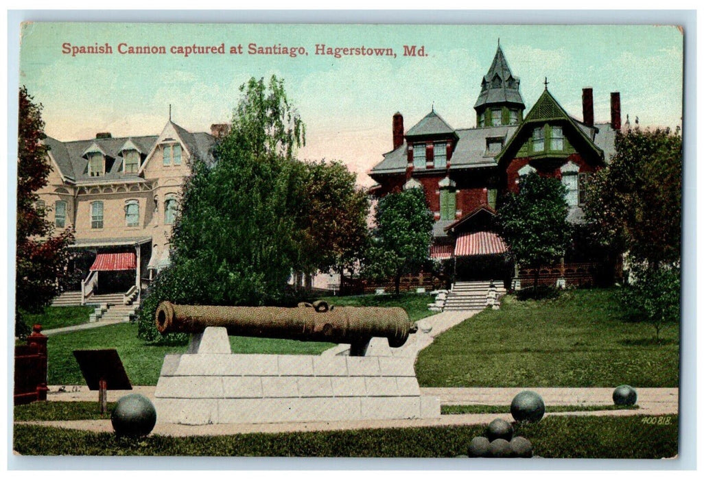 c1910 Spanish Cannon Captured Santiago Hagerstown Maryland MD Souvenir Postcard
