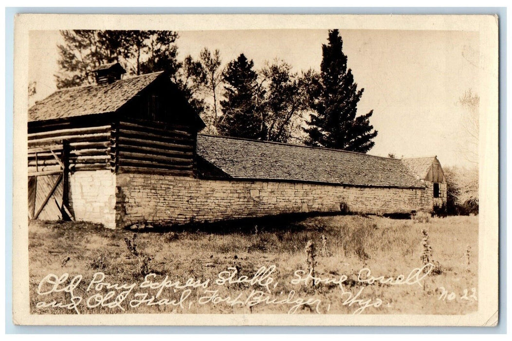 1930 Old Pony Express Stable View Fort Bridger Wyoming WY RPPC Photo Postcard