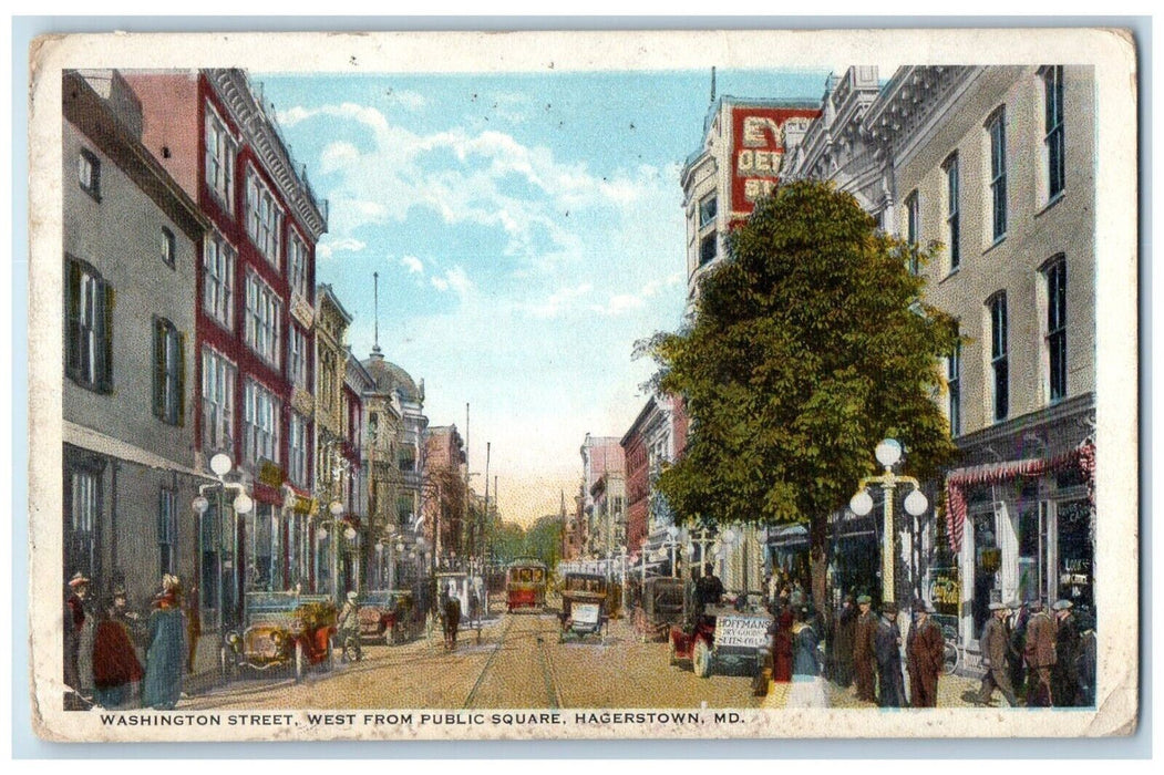 c1910 Washington Street West Public Square Hagerstown Maryland Vintage Postcard