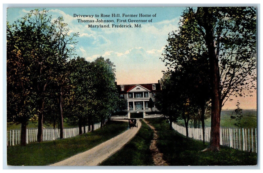 c1910 Driveway Rose Hill Home Thomas Johnson Frederick Maryland Vintage Postcard