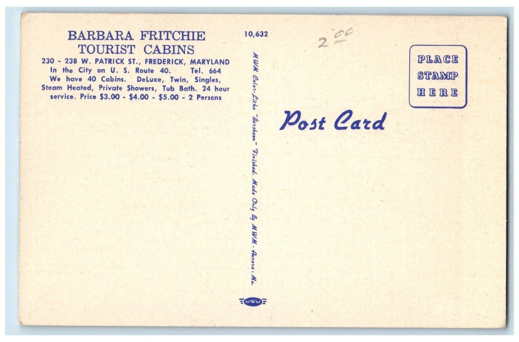 c1940 Barbara Fritchie Tourist Cabins Multi-View Frederick Maryland MD Postcard