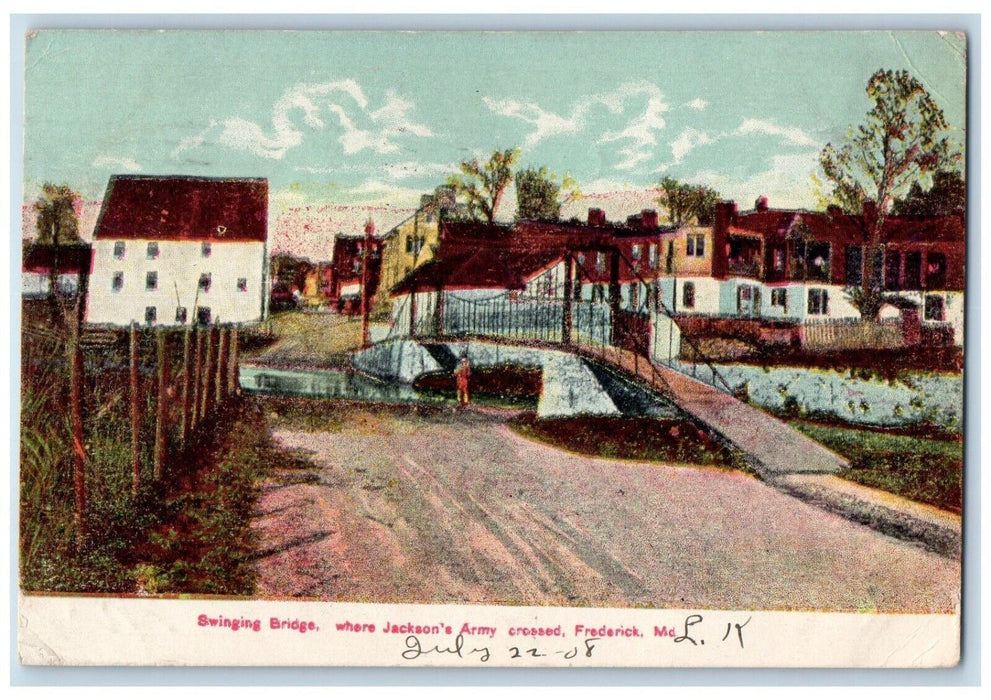 1908 Swinging Bridge Jackson Army Crossed Frederick Maryland MD Vintage Postcard