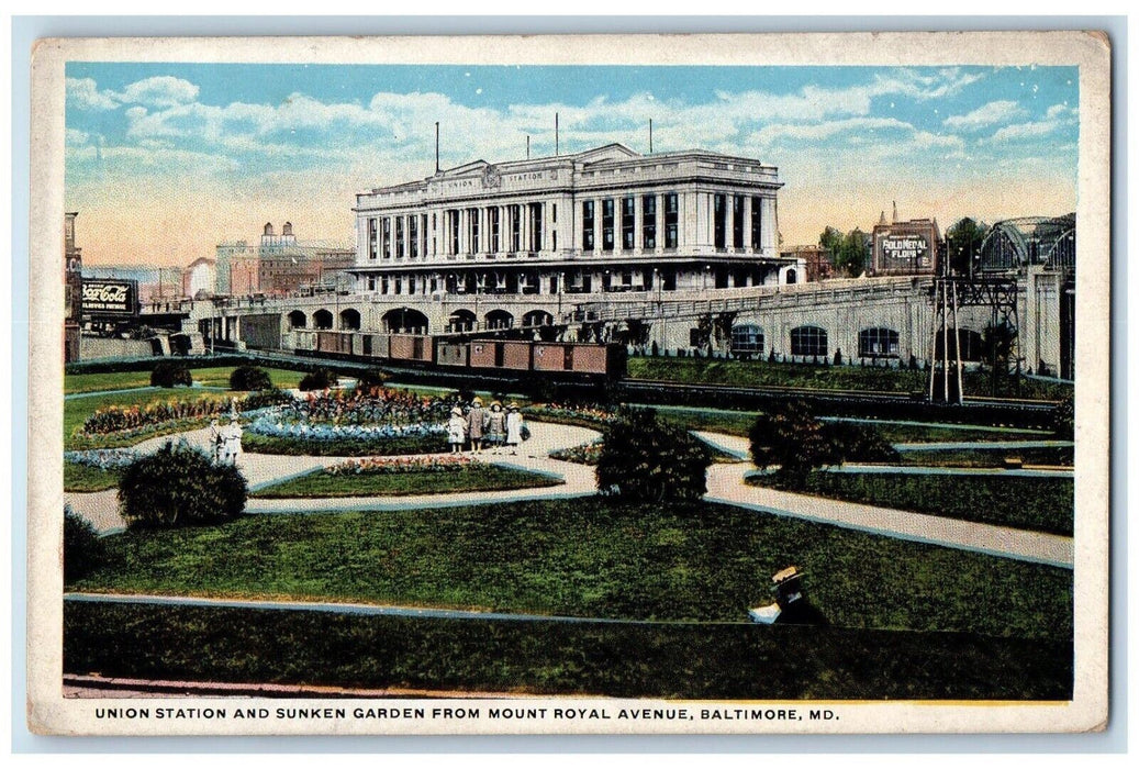 c1910 Union Station Sunken Garden Mount Royal Avenue Baltimore Maryland Postcard