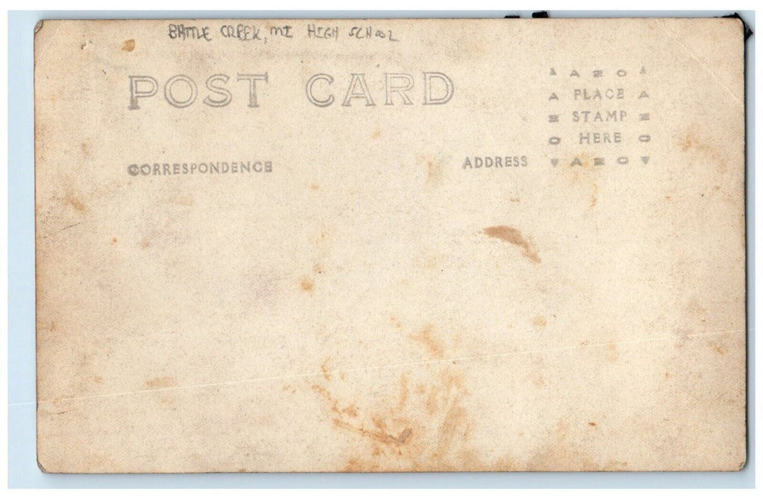 1919 Highschool Basketball Team Sports Battle Creek MI RPPC Photo Postcard