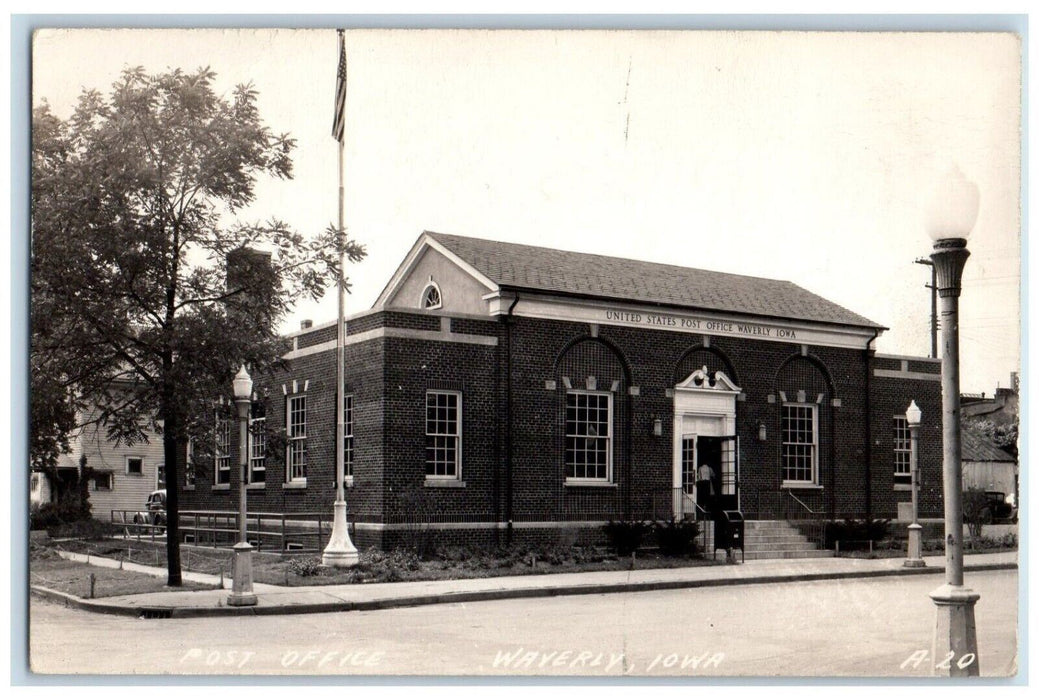 1946 USPS Post Office View Waverly Iowa IA RPPC Photo Posted Postcard