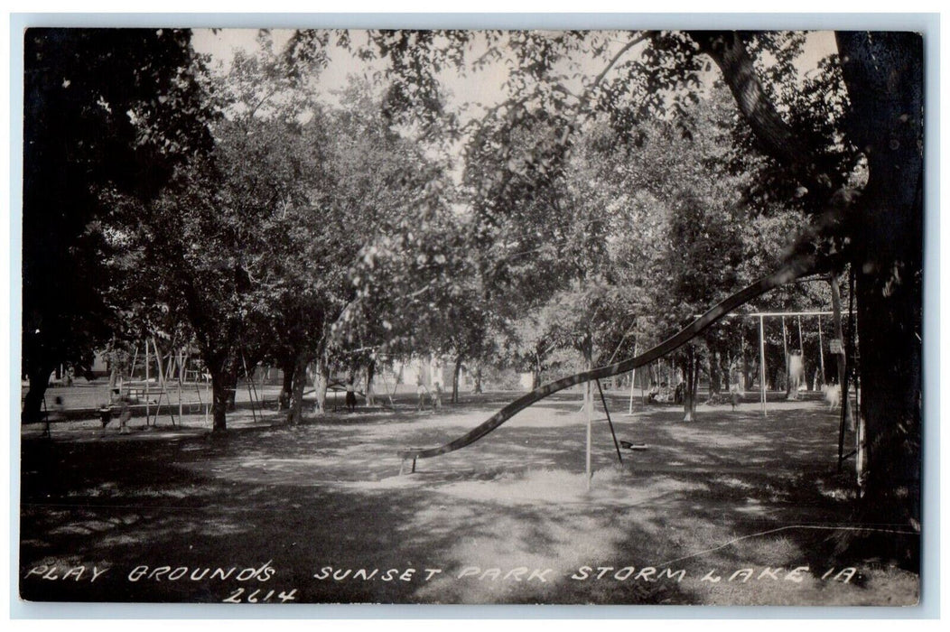 1923 Sunset Park Play Ground View Slide Storm Lake Iowa IA RPPC Photo Postcard