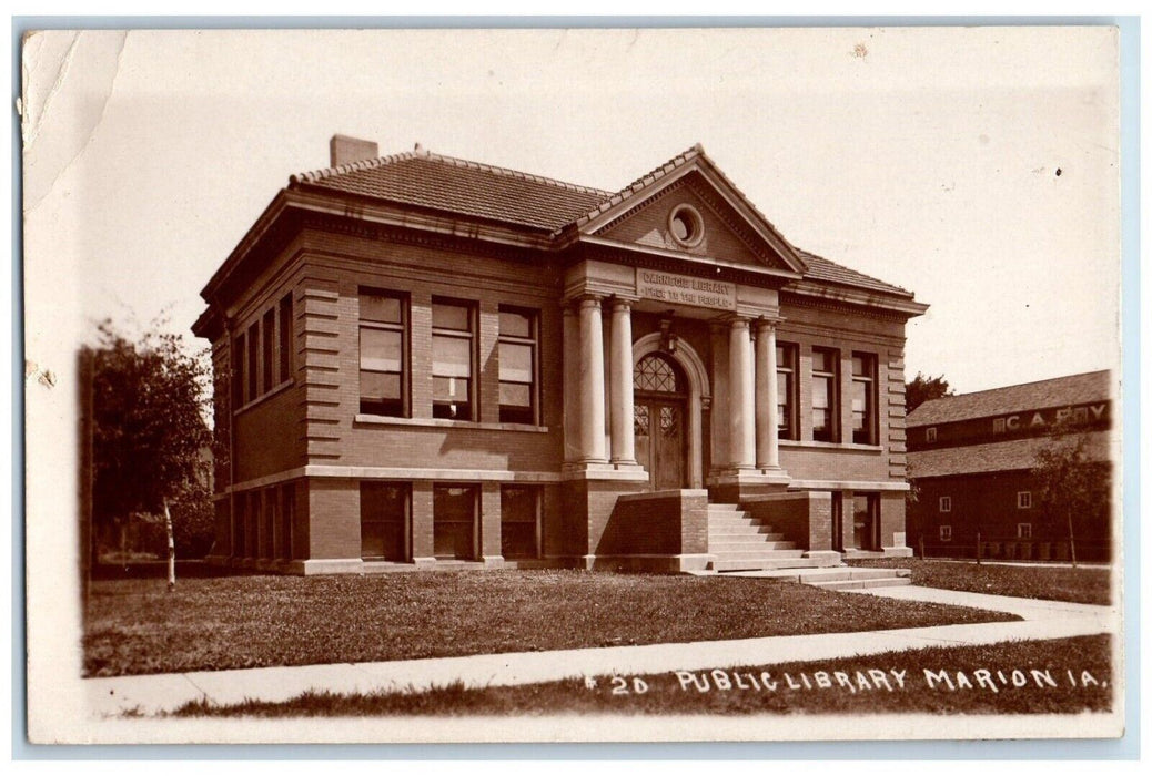 c1920's Carnegie Public Library View Marion Iowa IA RPPC Photo Posted Postcard