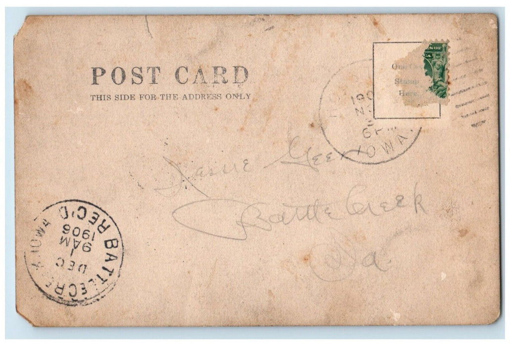 1906 Birds Eye View Of Battle Creek Iowa IA RPPC Photo Posted Postcard