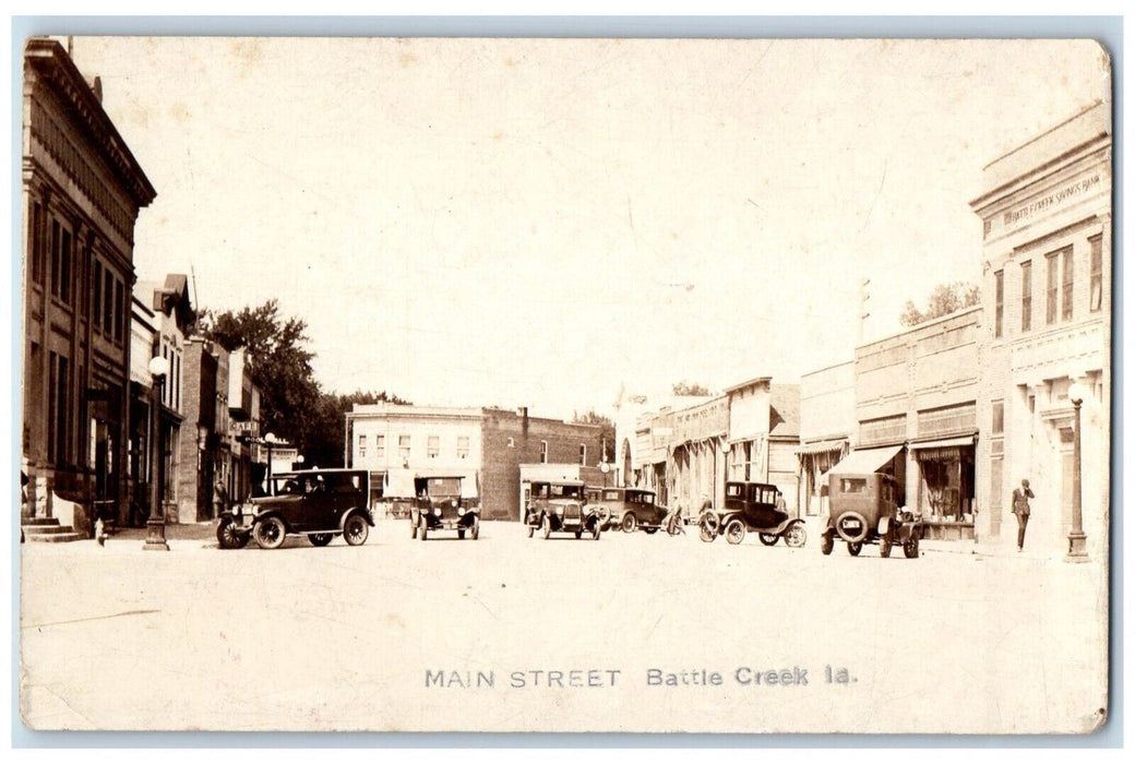 c1926 Main Street View Of Battle Creek Savings Bank Iowa IA RPPC Photo Postcard