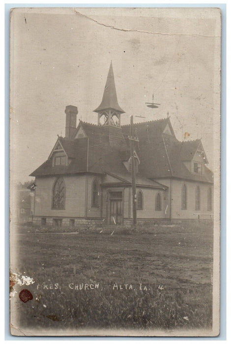 1923 Presbyterian Church View Alta Iowa IA RPPC Photo Posted Postcard