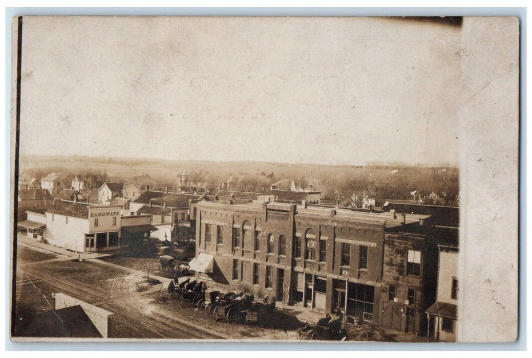 c1910's Birds Eye View Hardware Store Battle Creek Iowa IA RPPC Photo Postcard