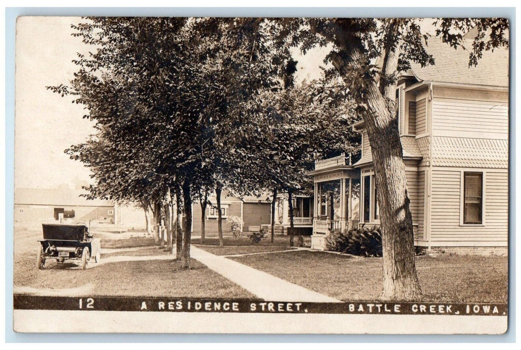 c1910's Residence Street View Car Battle Creek Iowa IA RPPC Photo Postcard