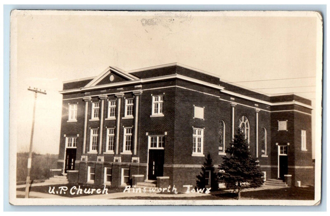 c1920's U.P. Church View Ainsworth Iowa IA RPPC Photo Unposted Postcard
