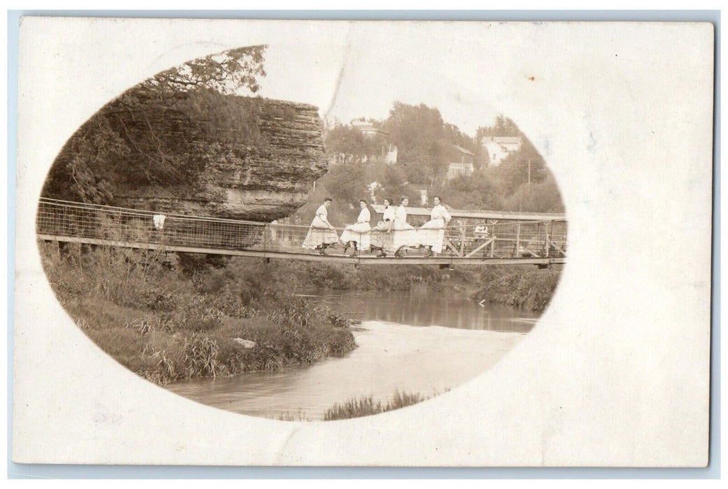 1908 Tom Boy Women Stocking Bridge Mount Carroll Illinois IL RPPC Photo Postcard