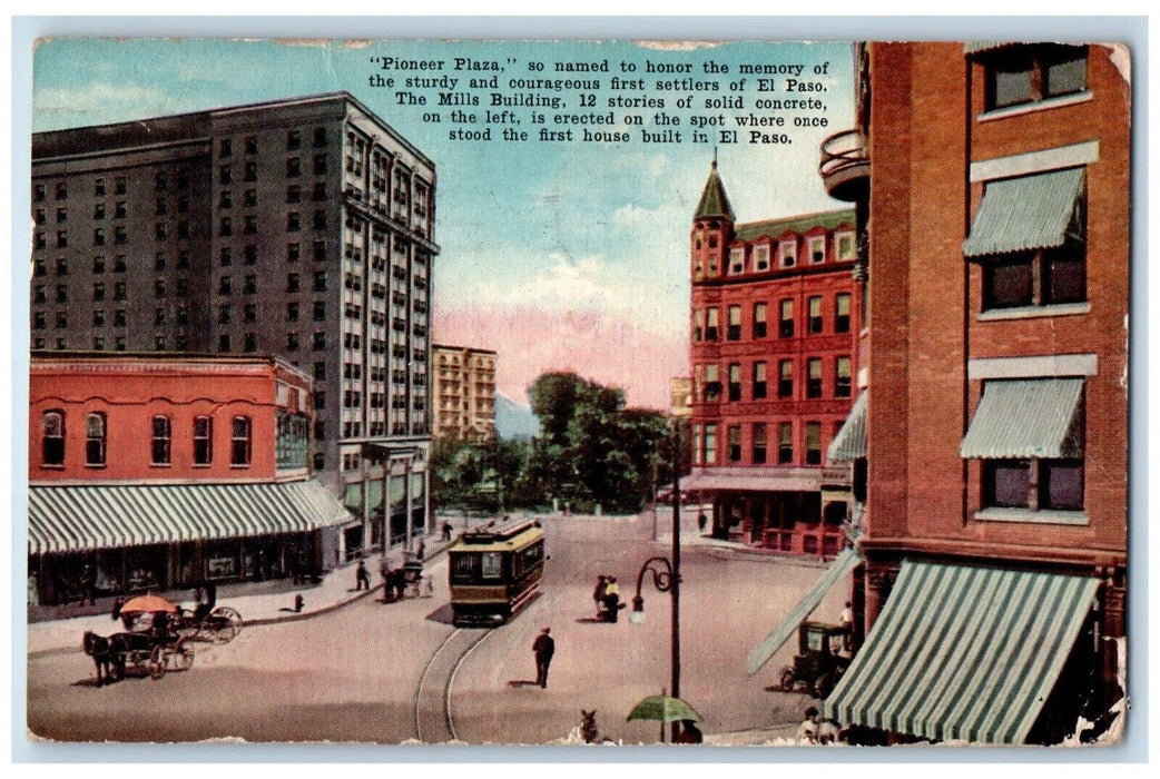 1914 Pioneer Plaza The Mills Building El Paso Texas TX Antique Postcard