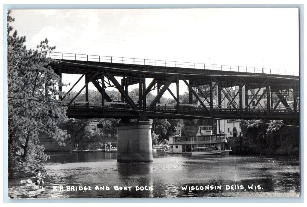 c1910's RR Bridge And Boat Dock Wisconsin Dells WI Antique RPPC Photo Postcard