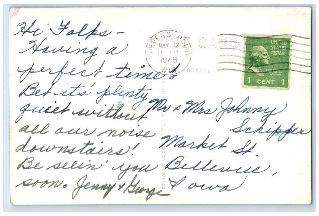 1948 Greetings From Stevens Point Wisconsin WI, Fish Musky RPPC Photo Postcard