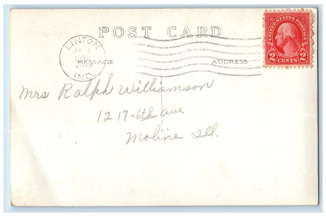 1938 Post Office Building Scene Street Linton Indiana IN RPPC Photo Postcard