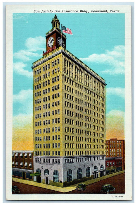 c1940's San Jacinto Life Insurance Building Beaumont Texas TX Vintage Postcard
