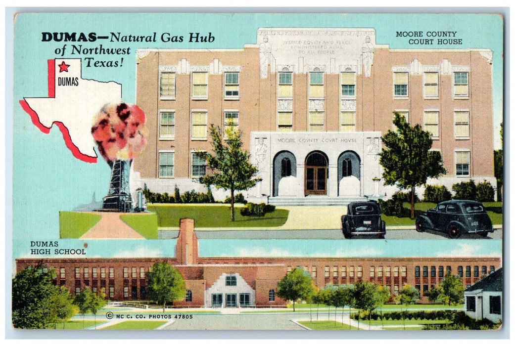 c1940's Dumas Natural Gas Hub of Northwest Texas TX Multiview Postcard