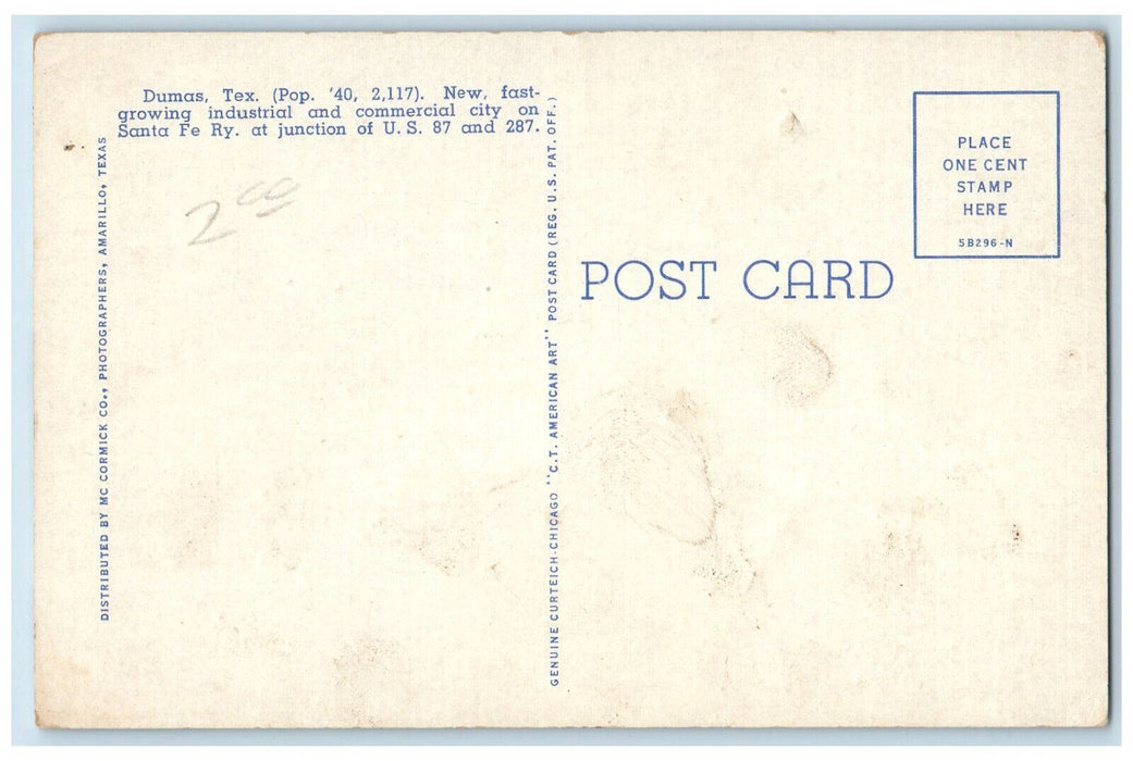 c1940's Dumas Natural Gas Hub of Northwest Texas TX Multiview Postcard