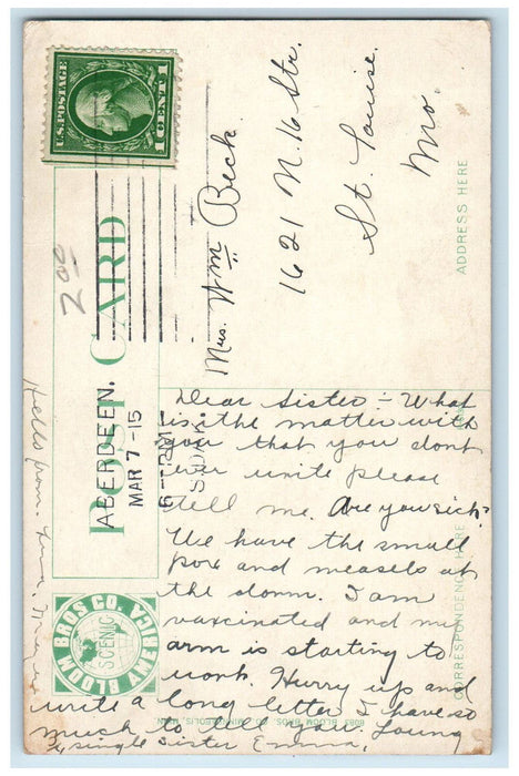 1915 N.N. & I. School Aberdeen South Dakota SD Antique Bloom Bros Co. Postcard