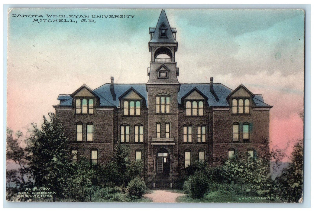 1910 Dakota Wesleyan University Mitchell South Dakota SD Hand-Colored Postcard