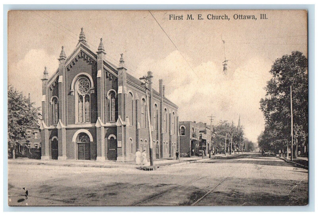 c1910's First ME Chruch Street View Ottawa Illinois IL Unposted Antique Postcard