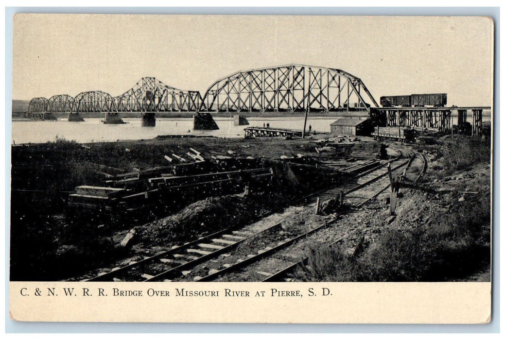 1908 C & N.W.R.R Bridge Over Missouri River at Pierre South Dakota SD Postcard