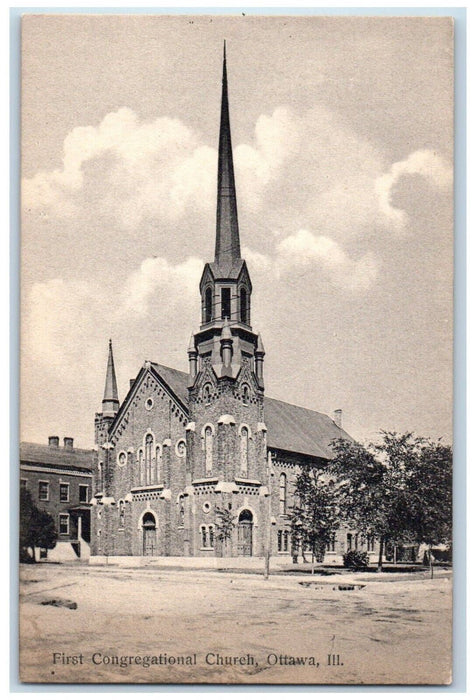 c1910's First Congregational Church Ottawa Illinois IL Unposted Antique Postcard