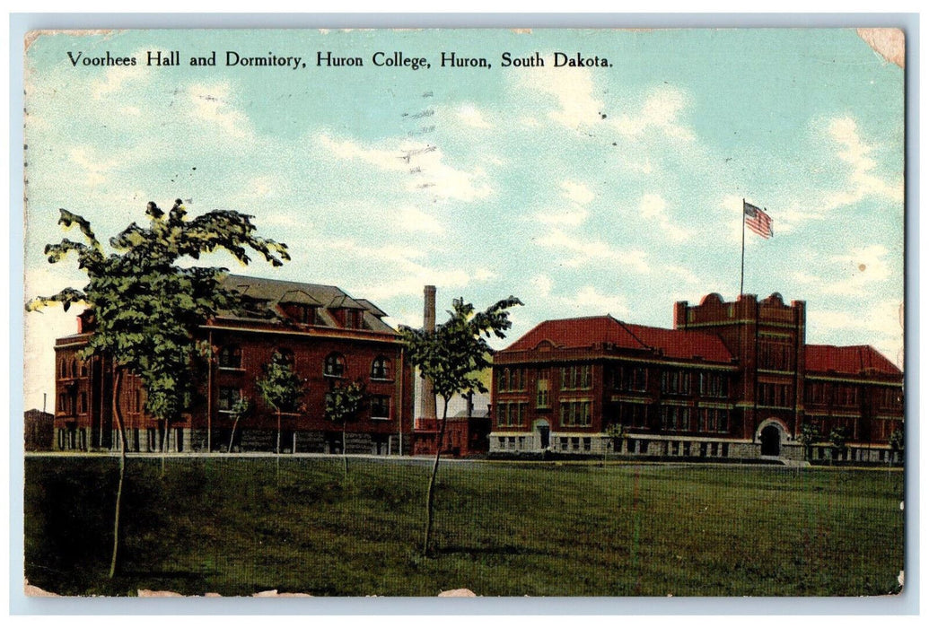 1910 Voorhees Hall and Dormitory Huron College Huron South Dakota SD Postcard