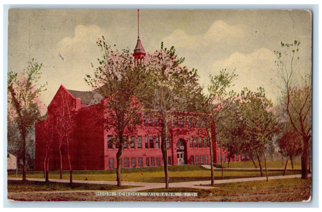 1910 High School Building Milbank South Dakota SD Antique Posted Postcard