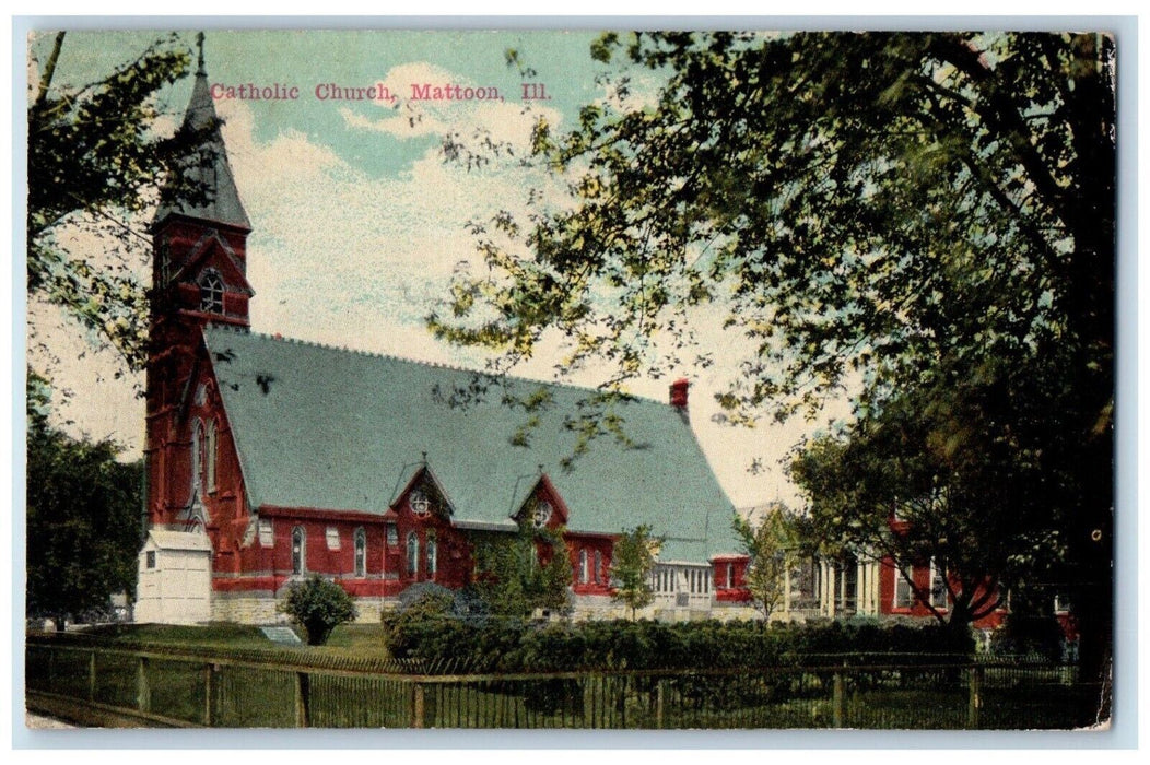 c1910's View Of Catholic Church Mattoon Illinois IL Unposted Antique Postcard